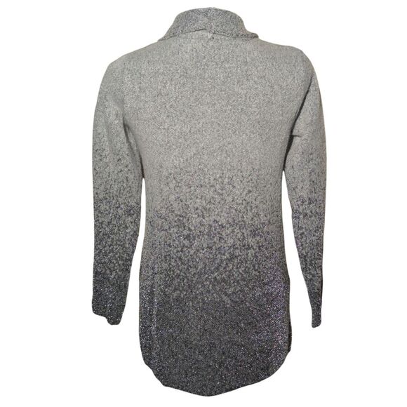 Adrienne Vittadini Silver Ombre Glitter Cardigan Sweater M Draped Open Front - Picture 5 of 6